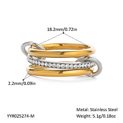 Real Gold Plated & Stainless Steel Color 304 Stainless Steel Finger Rings for Women, Stackable Rings, Real Gold Plated & Stainless Steel Color, Inner Diameter: 18.2mm