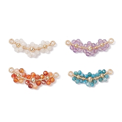 (52) Непрозрачная лаванда 4шт. 4 стили: подвески-шармы из натурального апатита, карнеола, радужного лунного камня и аметиста, ограненные круглые бусины, изогнутые коннекторы, медная проволока, обернутая цветочными звеньями, золотые, разноцветные, 12x33x4 мм, отверстие : 1.6 мм, 1 шт / стиль