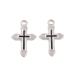 Черный 304 нержавеющей стальной эмали подвески, крест очарование, цвет нержавеющей стали, чёрные, 20.5x13x1.5 мм, отверстие : 2 мм