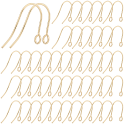 Настоящее золото 18K 200 шт 316 хирургические крючки для серег из нержавеющей стали, провод уха, с петлями, реальный 18 k позолоченный, 18x15 мм, отверстие : 2 мм, 21 датчик, штифты : 0.7 мм, 200 шт / комплект