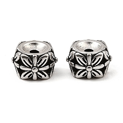 Античное Серебро Латунные бусины, долговечный, без свинца и без кадмия, колонке с цветком, античное серебро, 11.5x11.5x7 мм, отверстие : 2 мм