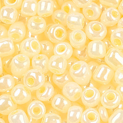 Lemon Chiffon Glass Seed Beads, Ceylon, Round, Lemon Chiffon, 4mm, Hole: 1.5mm, about 4500pcs/pound