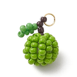 Лайм Подвески в виде яблок из стеклянных бусинок ручной работы, с 304 кольцом из нержавеющей стали, желто-зеленые, 16x10 мм, отверстие : 2.8 мм