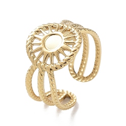 Настоящее золото 14K 304 компоненты открытого кольца манжеты из нержавеющей стали, настройки кольца чашки безеля, солнце с круглым подносом, реальный 14 k позолоченный, внутренний диаметр: 17 мм, лоток : 4 мм