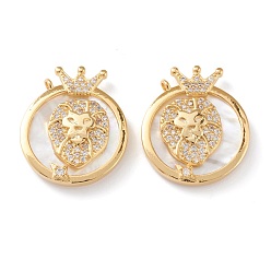 Лео Настоящие 18 k позолоченные латунные подвески с микропаве и прозрачным кубическим цирконием, с оболочкой, долговечный, плоские круглые с созвездием, Лев, 21x18x3 мм, отверстие : 1.8 мм
