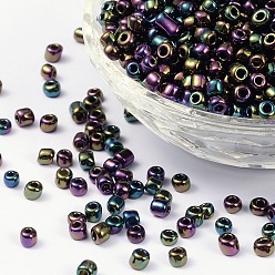 Prussian Blue 6/0 Glass Seed Beads, Iris Round, Prussian Blue, 4mm, Hole: 1mm, about 4500pcs/pound
