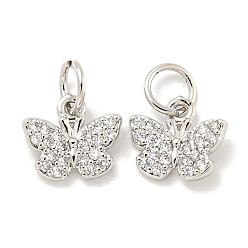 Платина Покрытие стойки латунь микропаве прозрачные подвески из кубического циркония, долговечный, с прыжковых колец, без свинца и без кадмия, бабочка, платина, 8x12x2 мм, отверстие : 4 мм