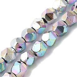 Серебро Запекание ниток окрашенных синтетических немагнитных гематитовых бусин, граненые круглые, серебряные, 7.5~8 мм, отверстие : 1.2 мм, около 50~51 шт / нитка, 14.96~15.35'' (38~39 см)