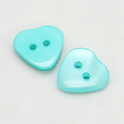 Mixed Color Resin Buttons, Dyed, Heart, Mixed Color, 13x12x3mm, Hole: 2mm