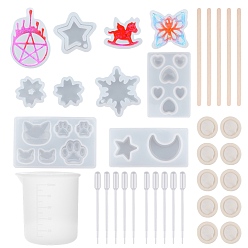 White Silicone Molds Making Kits, with Silicone Molds & Measuring Cup, Plastic Pipettes, Wooden Ice Cream Sticks, Latex Finger Cots, White, 91x95mm