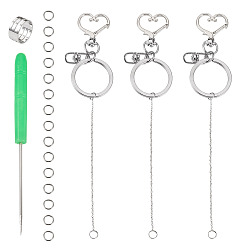 Платиновый & Цвет Нержавейки Наборы для изготовления брелоков в виде сердечек из сплава, имитирующих губную помаду., с открытыми пружинными кольцами из нержавеющей стали 304, шило, набор инструментов для шитья и латунные кольца, платины и нержавеющая сталь цвет, 171 мм