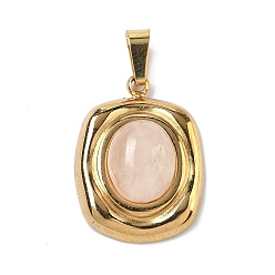 Хрусталь Природного кварца хрустальных подвесок, прямоугольные подвески из горного хрусталя с 304 оправами из нержавеющей стали, золотые, ионное покрытие (ip), 21x16x6~7 мм, отверстие : 4x6 мм