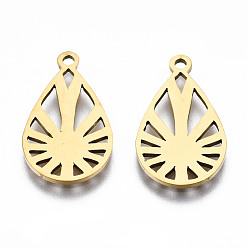 Golden 201 Stainless Steel Pendants, Laser Cut, Teardrop, Golden, 19x11.5x1mm, Hole: 1.4mm