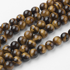 Tiger Eye Natural Yellow Tiger Eye Bead Strands, Round, Grade A, 8~8.5mm, Hole: 1mm, about 45~47pcs/strand, 14.9 inch(38cm)
