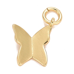 Echt 18 k vergoldet Gestellmessinganhänger, mit Ringe springen, langlebig überzogen, Bleifrei und cadmium frei, Schmetterling, echt 18 k vergoldet, 11.5x9.5x1 mm, Sprungring: 4.6x0.8 mm, 3 mm Innen Durchmesser