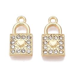 Кристалл Подвески из сплава со стразами, замок с сердцем, кристалл, 17x9x2.5 мм, отверстие : 1.6 мм