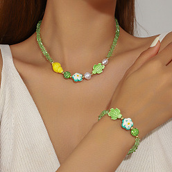 Tortoise Ожерелья и браслеты из жемчужных бусин из сплава, стразов, стекла, фарфора и пластика, золотые, черепаха, колье: 16.54 дюйм (42 см)