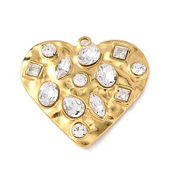 Сердце 304 кубический стальные подвески из нержавеющей диоксида циркония, золотые, сердце, 38x40.5x5.5 мм, отверстие : 2.5 мм