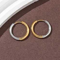 Ring 304 двухцветные серьги-кольца из нержавеющей стали, ионное покрытие (ip), реальный 18 k позолоченный и цвет нержавеющей стали, кольцо, 19x2.5 мм