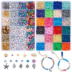 Mixed Color DIY Jewelry Making Kit, Including Handmade Polymer Clay Beads Strands, Acrylic Beads & Pendants, Natural Cowrie Shell Beads, Iron Pendants, CCB Plastic Beads, Mixed Color, Polymer Clay Beads: 6x0.5~1mm, Hole: 1.8mm
