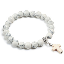 Говлит Браслеты с подвесками из синтетического говлита и бирюзы, эластичные браслеты для мужчин и женщин, крестик