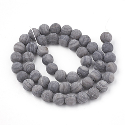 Wood Lace Stone Natural Black Wood Lace Stone Beads Strands, Frosted, Round, 8mm, Hole: 1mm, about 47pcs/strand, 15.5 inch