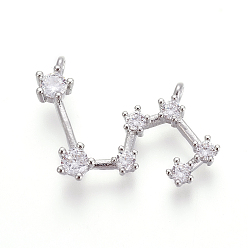 Лео Латунные микро проложить кубического циркония подвески, двенадцать созвездий, платина, Лев, 15~16x25x3 мм, отверстие : 1.5 мм