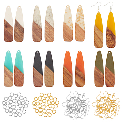 (52) Непрозрачная лаванда Наборы для изготовления деревянных висячих серег своими руками, в том числе 16 шт. 8 цвета геометрические подвески из смолы и ореха, медные крючки и кольца для сережек, разноцветные, 66~66.5x17x3~3.5 мм, отверстие : 1.6 мм, 2 шт / цвет
