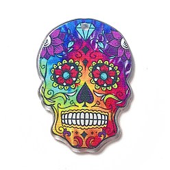Цветок Акриловые подвески, подвески на тему черепа, цветочный узор, 35x25x2.3 мм, отверстие : 1.8 мм