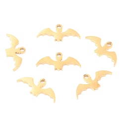 Golden 304 Stainless Steel Pendants, Laser Cut, for Halloween, Bat, Golden, 16x7.5x1.1mm, Hole: 1.4mm