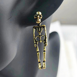 Античное Золото Серьги-гвоздики из сплава на Хэллоуин, скелет, античное золото , 40 мм