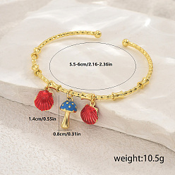 Гриб Латунь манжеты браслеты, браслеты с подвесками для женщин, гриб, внутренний диаметр: 2-1/8 дюйм (5.5 см) ~ 2-3/8 дюйм (6 см)