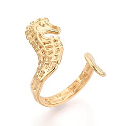 Настоящее золото 18K Ионное покрытие (IP) 304 манжеты из нержавеющей стали с открытыми кольцами для женщин, морской конек, реальный 18 k позолоченный, размер США 7 1/4 (17.5 мм)