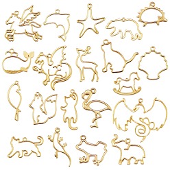 Golden 20Pcs 20 StylesZinc Alloy Open Back Bezel Pendants, For DIY UV Resin, Epoxy Resin, Pressed Flower Jewelry, Golden, 1pc/style