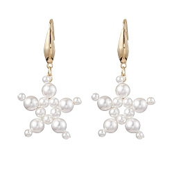 Golden Star Shell Pearl Dangle Earrings, 316 Surgical Stainless Steel Jewely for Women, Golden, 49x27mm
