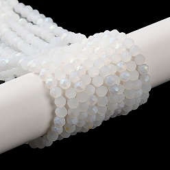 Белый Стеклянные бусины, имитация нефрита , с половинным покрытием ab цвета, граненые, матовые, рондель, белые, 3.5~3.8x3 мм, отверстие : 1 мм, около 105~110 шт / нитка, 29~31 см