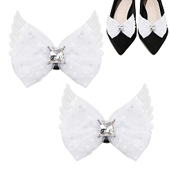 Белый 2 шт. полиэстеровые пряжки для обуви, с обнаружением железа и сплава, бант с крылом, белые, 59x90x17 мм