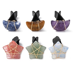 Смешанные камни 6шт. натуральные драгоценные камни автомобильные воздухозаборники клипсы, внутренняя отделка автомобиля, с магнитным ферромарганцевым железом и пластиковым зажимом, 36.6~38.3 мм