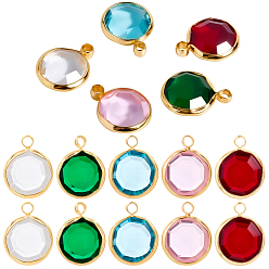 (52) Непрозрачная лаванда 15 шт 5 цвета k 9 стеклянные брелоки, плоско-круглые, с латунной фурнитурой , граненые, разноцветные, 13.5~14x10.5~11x3.5~4 мм, отверстие : 1.8 мм, 5 шт / цвет