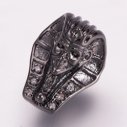 Черный Цвет Металла Латунные микро проложить кубического циркония бусы, Indian Head, металлический черный , 15x11x10 мм, отверстие : 2 мм