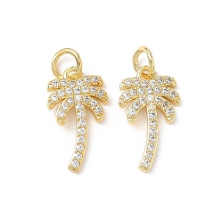 Настоящее золото 18K Латунные микропаве прозрачные подвески с фианитом, с целью перехода в кольце, очарование кокосового дерева, без свинца и без кадмия, долговечный, стойки покрытие, реальный 18 k позолоченный, 16.5x9.5x1.8 мм, отверстие : 3.4 мм