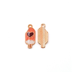 Coral Alloy Enamel Pendants, Ice-Lolly, Coral, 20.4x8.3x2mm, Hole: 1.6mm