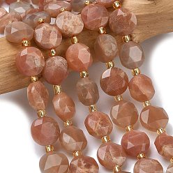 Multi-Moonstone Нити из натуральных бусин из нескольких лунных камней, граненый шестиугольный разрез, плоско-круглые, с бисером, 10~11x5 мм, отверстие : 1.2 мм, около 31~32 шт / нитка, 15.35~15.55'' (39~39.5 см)