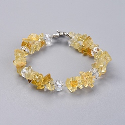 Citrine Natural Citrine(Dyed & Heated) Bracelets, with Glass Beads and Alloy Toggle Clasps, 8-1/8 inch~8-3/8 inch(20.5~21.2cm), 8~17mm