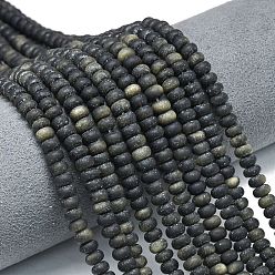 Золотой Обсидиан Естественный золотистый отлив обсидиан бисер пряди, матовые, рондель, 6x4 мм, отверстие : 1 мм, около 93~96 шт / нитка, 14.57~14.76 дюйм (37~37.5 см)