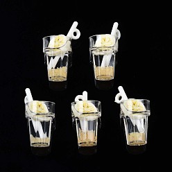 Банан Подвески из смолы с имитацией фруктового чая, серебристая пудра и полимерная глина внутри, с акриловой чашкой, банановый узор, 25~28.5x12.5 мм, отверстие : 1.8 мм