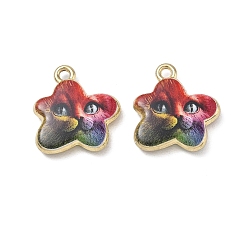 Coloré Pendentifs en alliage imprimés, fleur avec breloques en forme de tête de chat, or, colorées, 18.5x17.5x4mm, Trou: 1.8mm