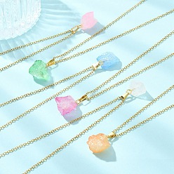 Color mezclado Colgante de pepitas de cristal de cuarzo natural teñido 304 Collares de cadena de cable de acero inoxidable, dorado, color mezclado, 17.68 pulgada (44.9 cm)