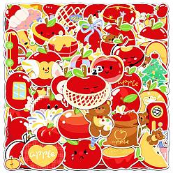 Красный Яблоко 50шт ПВХ самоклеящиеся водонепроницаемые наклейки наклейки, Украшение дневника для фотоальбома своими руками, красные, 55~85 мм, 50 шт / комплект