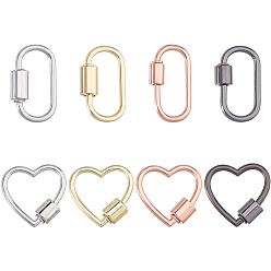 (52) Непрозрачная лаванда 8 шт. 2 стили 4 цвета карабин с винтовым креплением из сплава, подвески, овальные и сердце, разноцветные, 20~25x13~20.5x2 мм, 1 шт / цвет